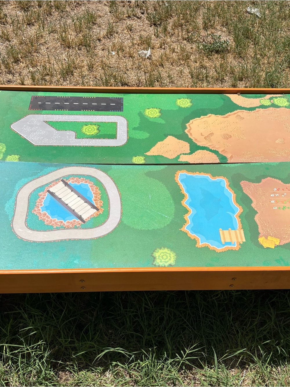 Green Kids Play Table Mat with Road and Pond Design train table